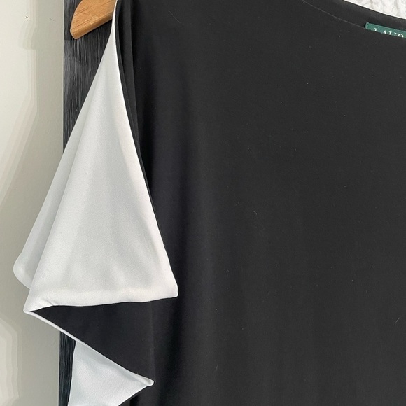 Ralph Lauren black and white below the knee dress with short splits sleeves - Picture 3 of 5